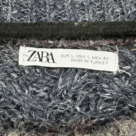 Zara Womens Cable Knit Sweater Size L Multicolor Stripes Soft Cozy Fisherman - Picture 6 of 9